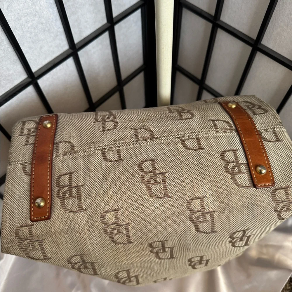 Dooney & Bourke Tan and Brown Monogram Tassel Shoulder Bag - Picture 5 of 10